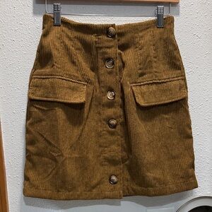 Promesa Tan Corduroy Button-Down Skirt